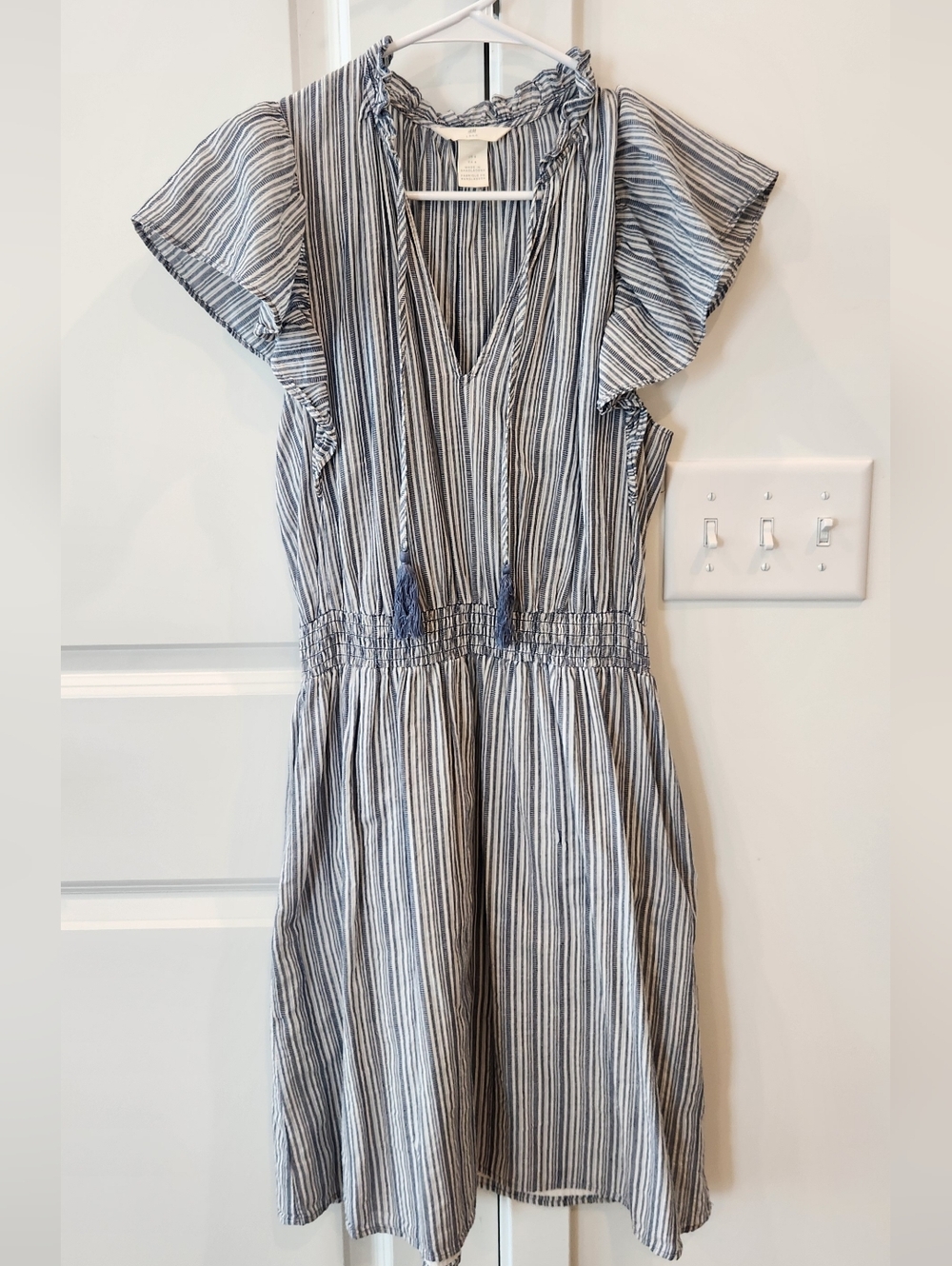 H&M Striped Button-Front Midi Dress in Navy and White